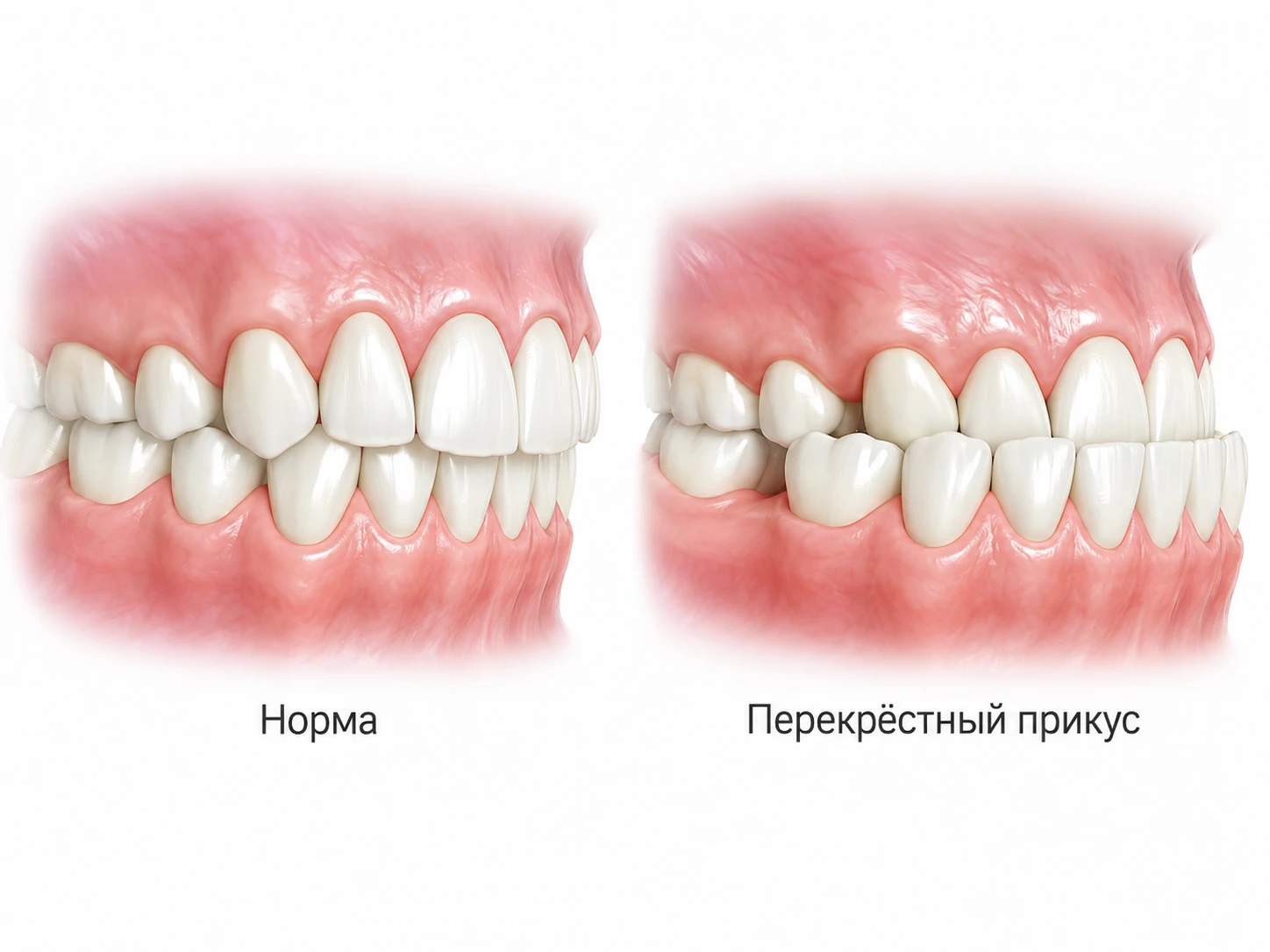 Схема нормального смыкания и перекрёстного прикуса
